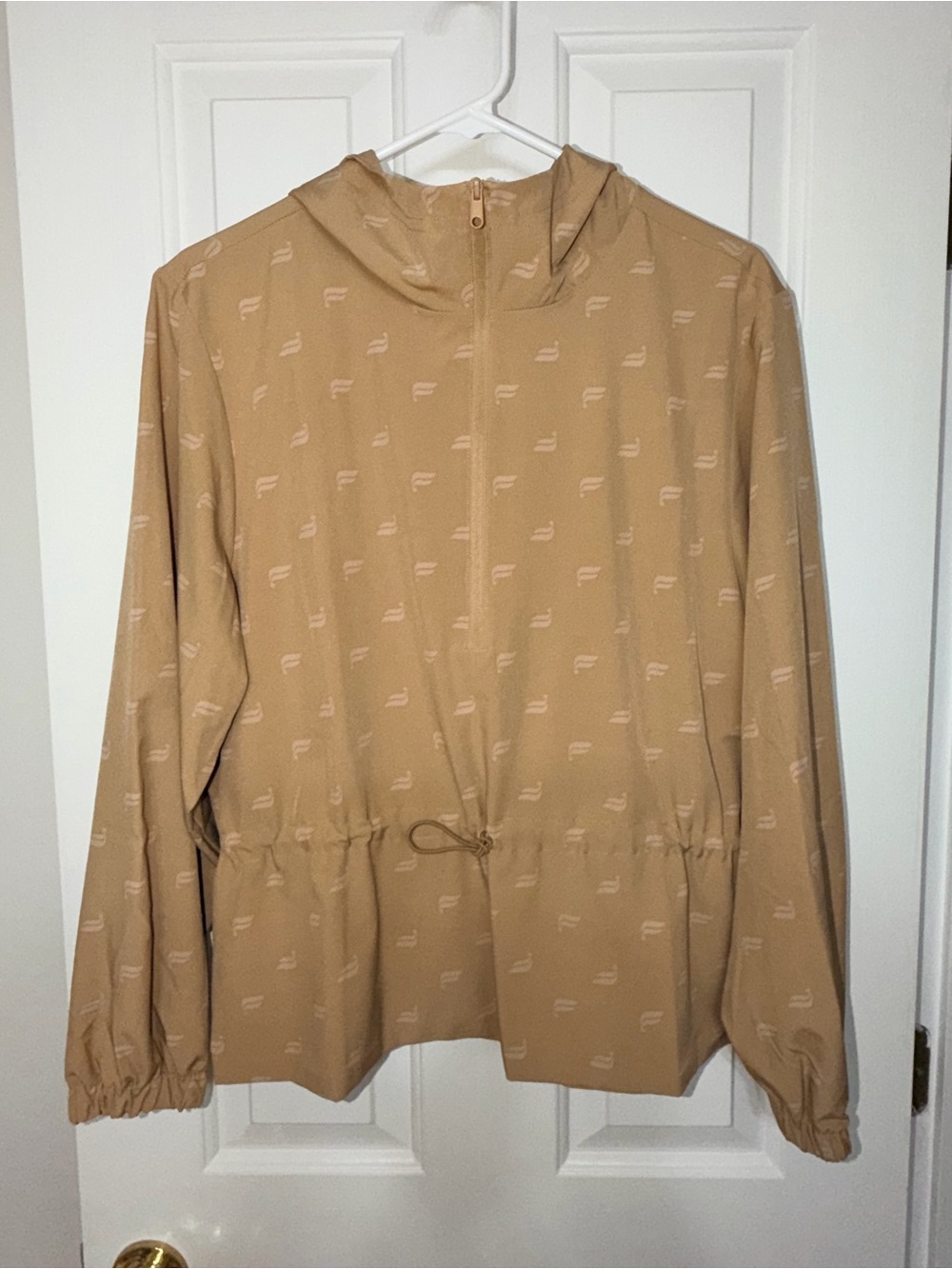 Fabletics Tan Hooded Drawstring Quarter Zip Utility Jacket